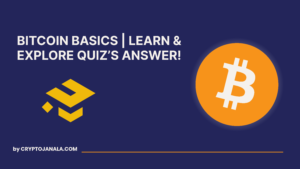 Bitcoin Basics Learn & Explore Quiz Questions and Answers displayed on a mobile screen